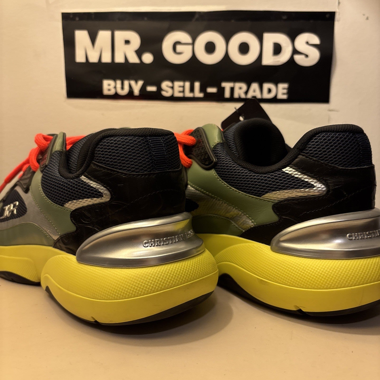 Dior B24  Sorayama Black Yellow Green Low Top Lace Up 