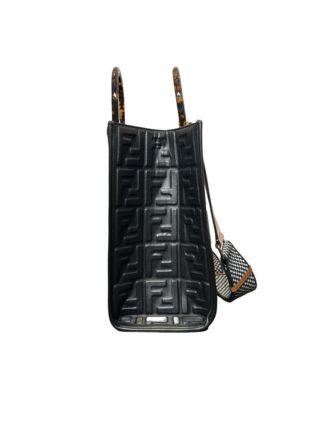 FENDI Vitello Plexiglass FF Embossed Medium Fendi Sunshine Shopper Tote Black