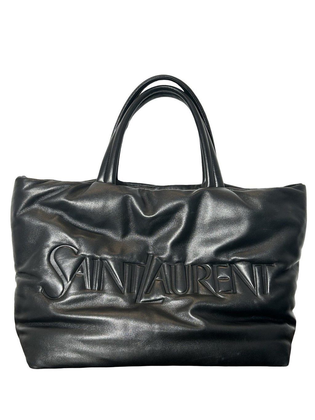 Saint Laurent YSL logo-debossed leather Puffer Tote Bag