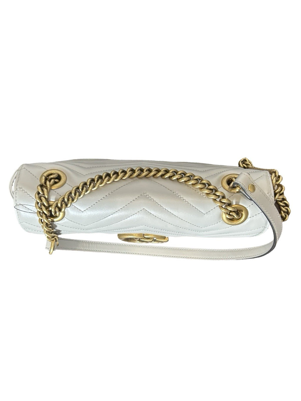 Gucci GG Marmont Flap Metelesse Leather Small Shoulder Bag Beige