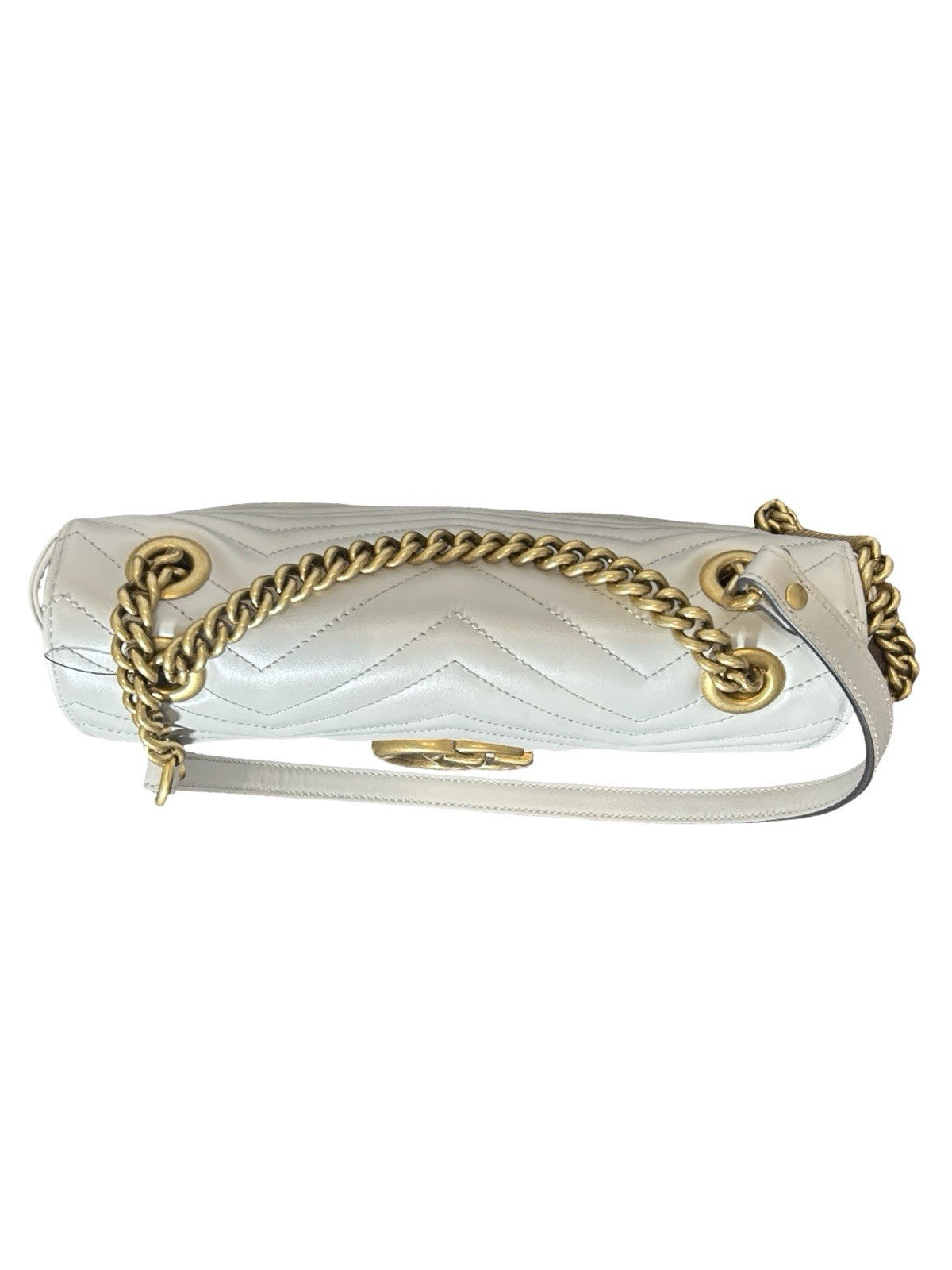 Gucci GG Marmont Flap Metelesse Leather Small Shoulder Bag Beige