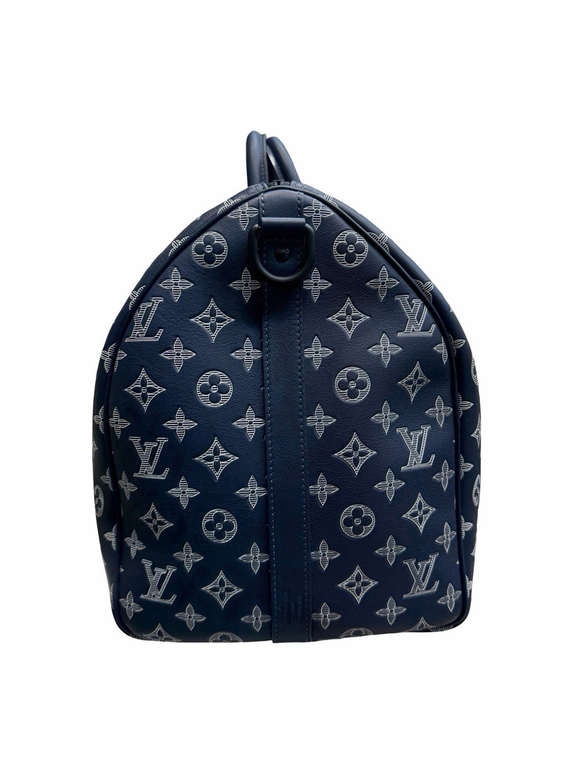 Louis Vuitton Calfskin Shadow Monogram Keepall Bandouliere 50 Ink Blue White