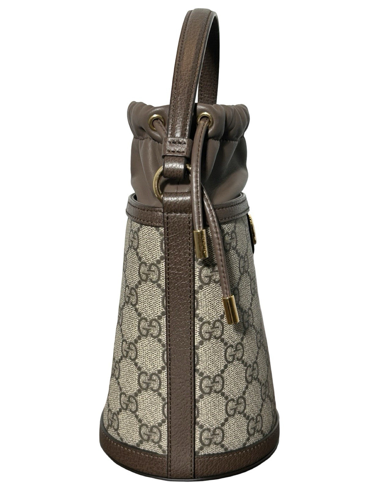 Gucci Ophidia Top Handle Bucket Bag GG Coated Canvas with Leather Mini