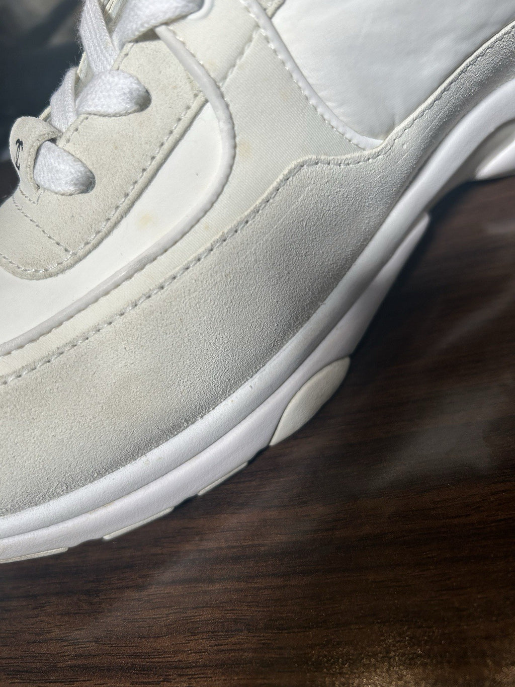 CHANEL Suede Calfskin Fabric CC Sneakers 42 White