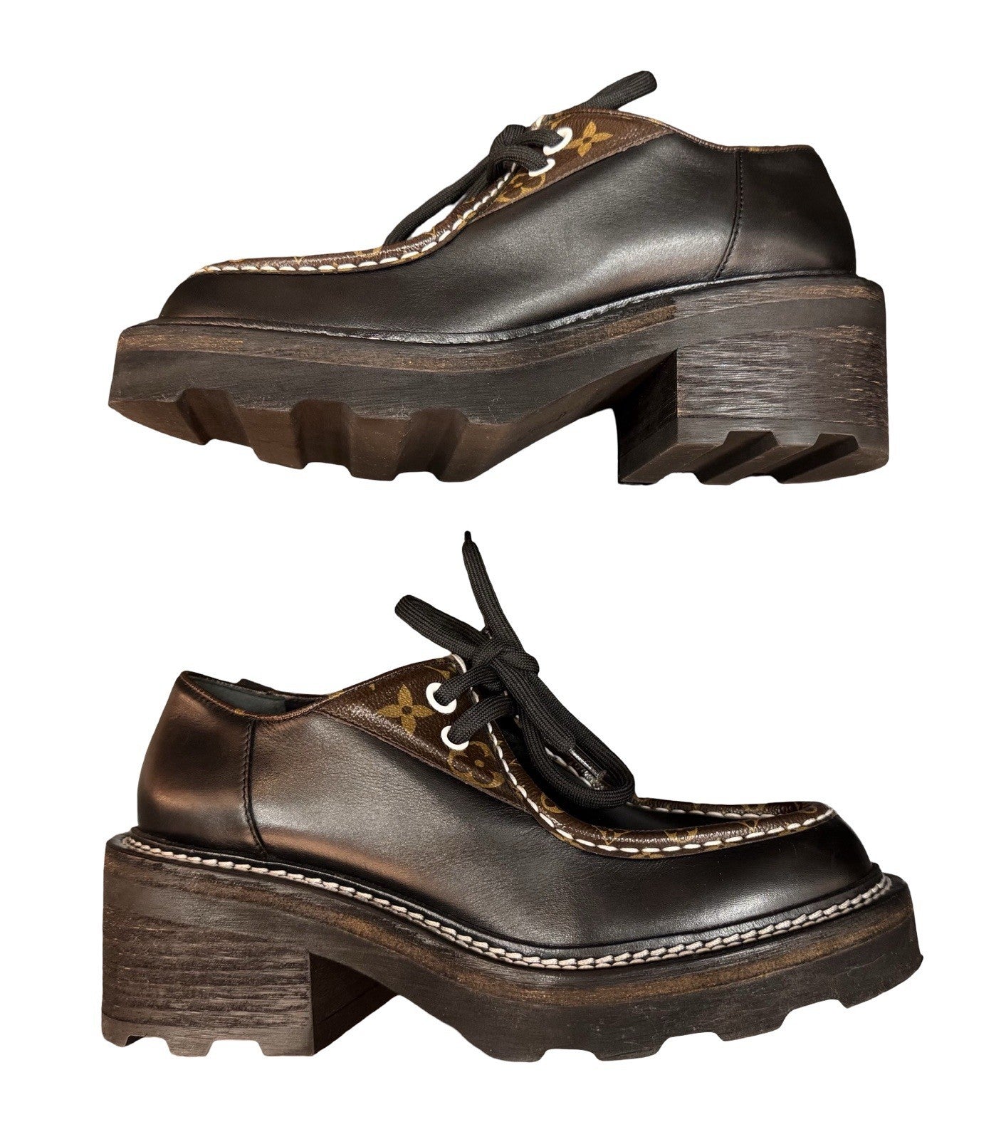 Louis Vuitton Monogram Lace-Up Platform Derby Shoes EU 37 US 6.5-7