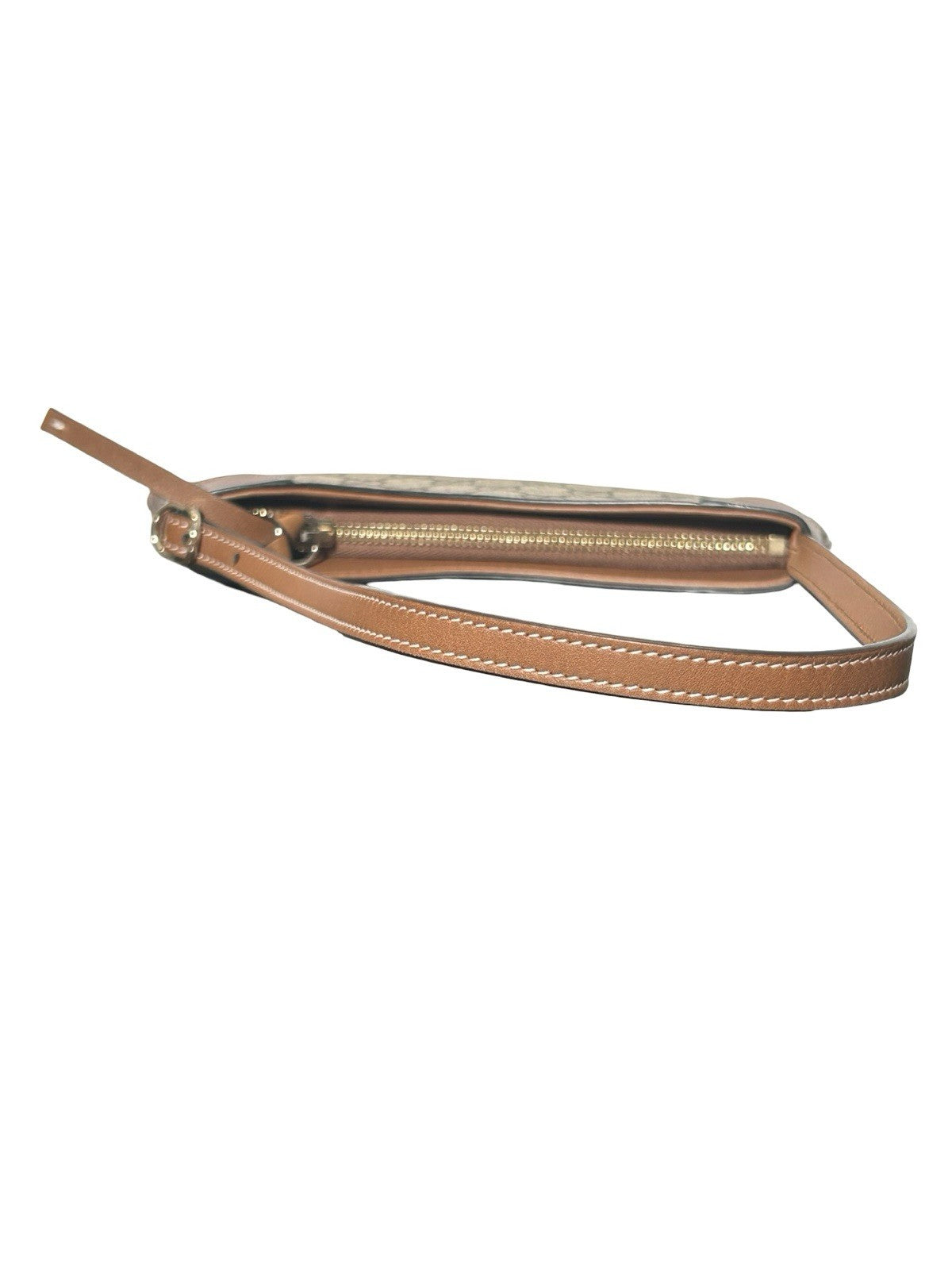 Gucci GG Monogram Calfskin Small Emblem Shoulder Bag Beige Dark Brown