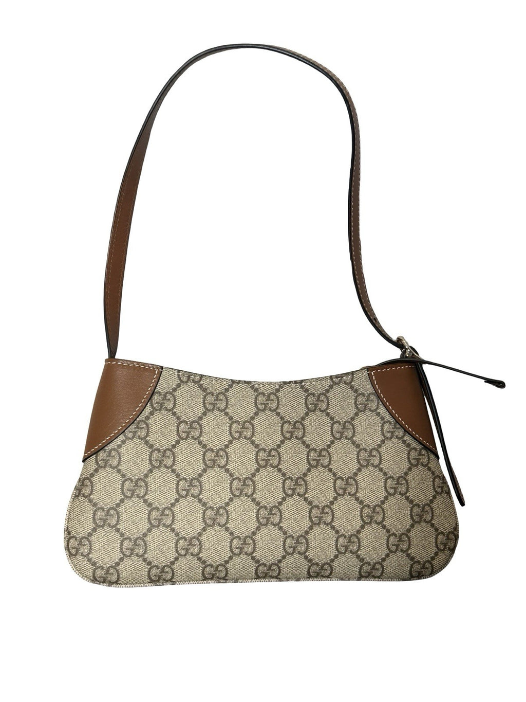 Gucci GG Monogram Calfskin Small Emblem Shoulder Bag Beige Dark Brown