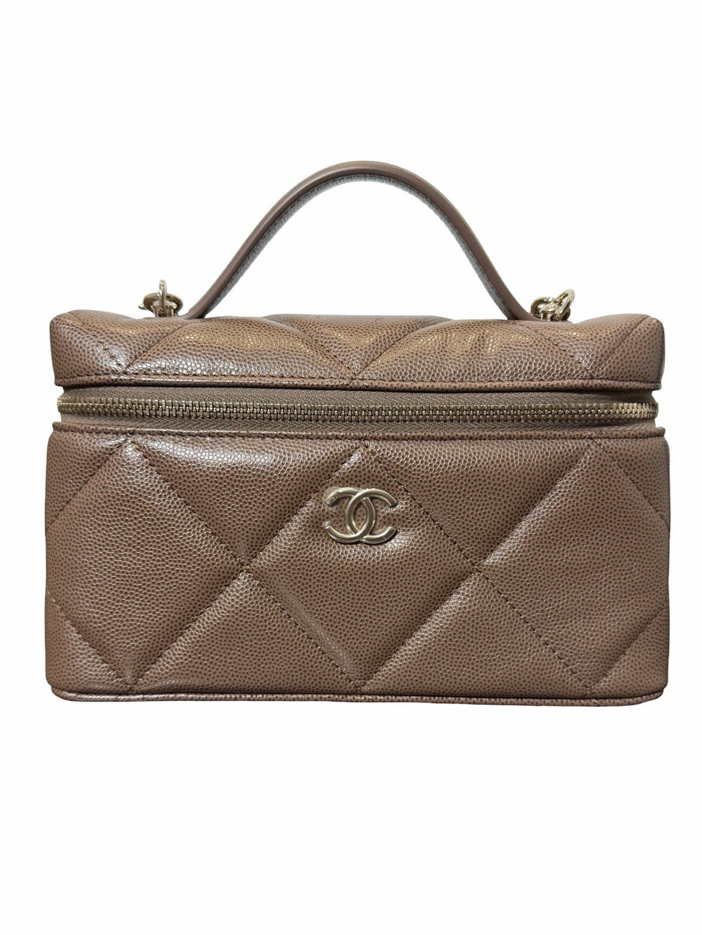 Chanel Quilted Top Handle Slim Vanity Case w/ Chain 