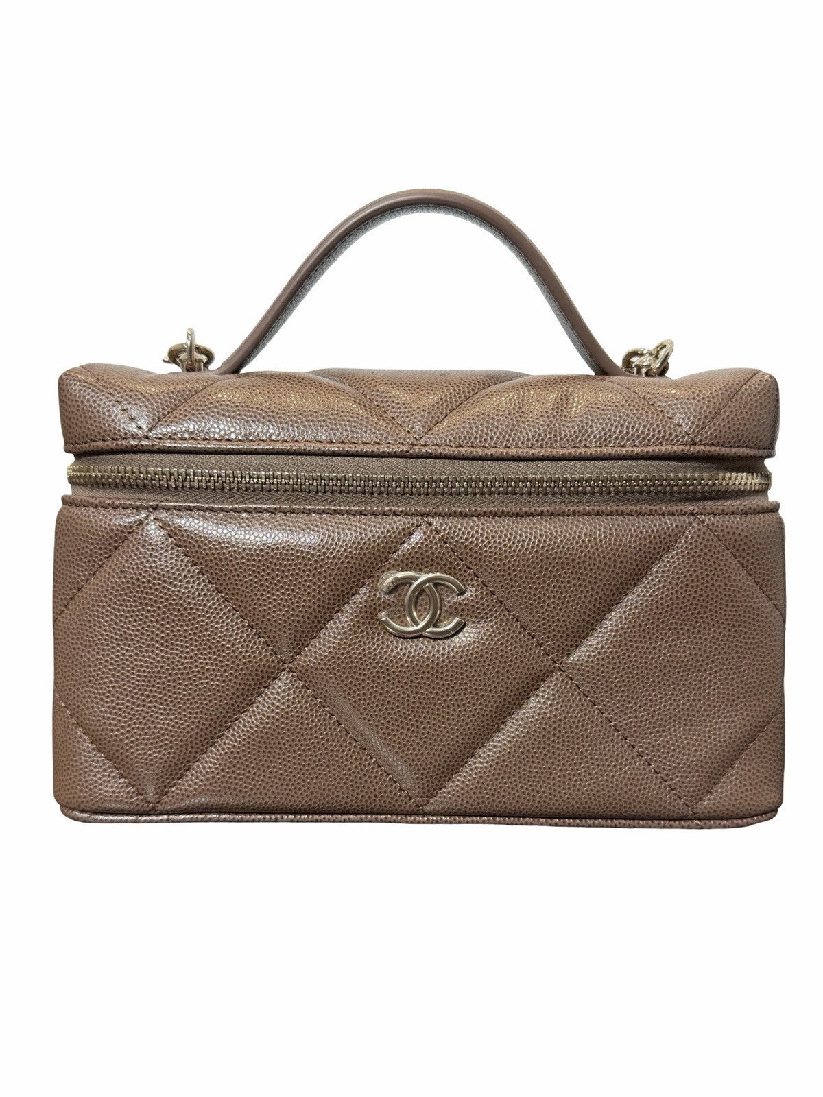 Chanel Quilted Top Handle Slim Vanity Case w/ Chain 