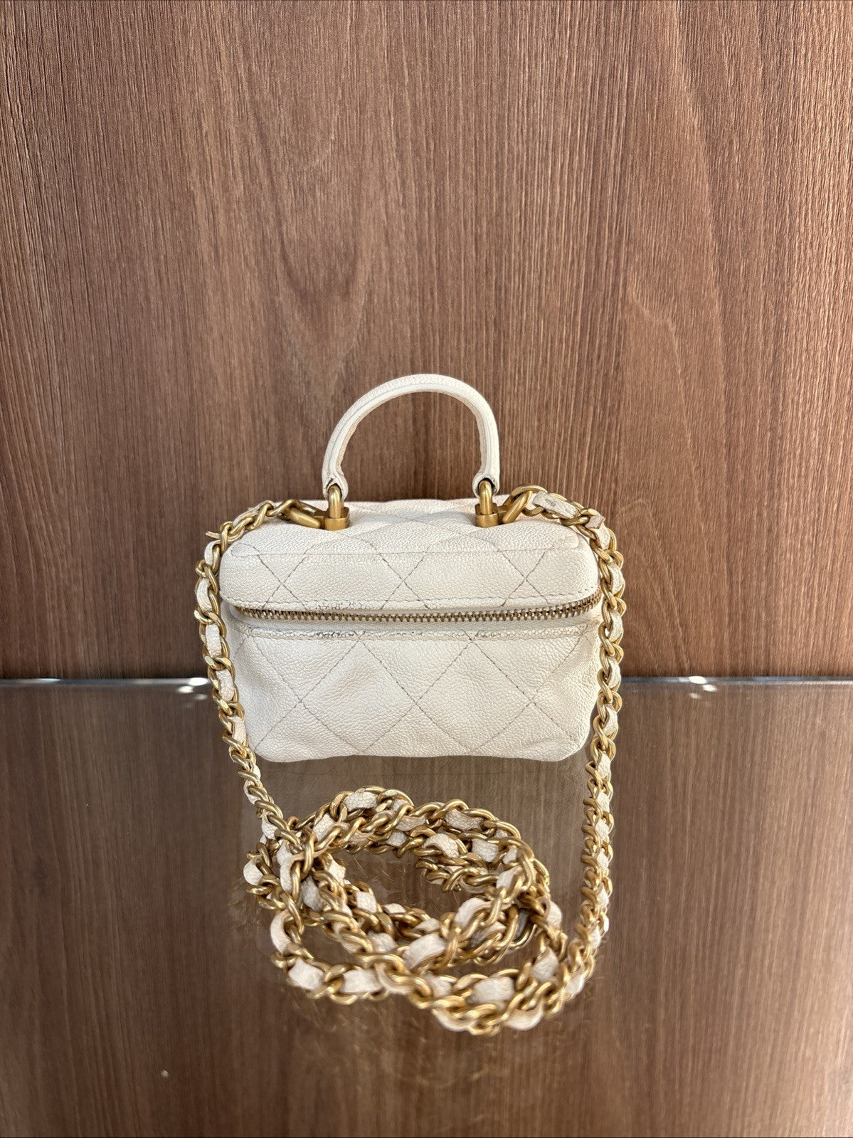 CHANEL CC GHW Mini Chain Shoulder 2 Way Shoulder Bag Calfskin Leather White