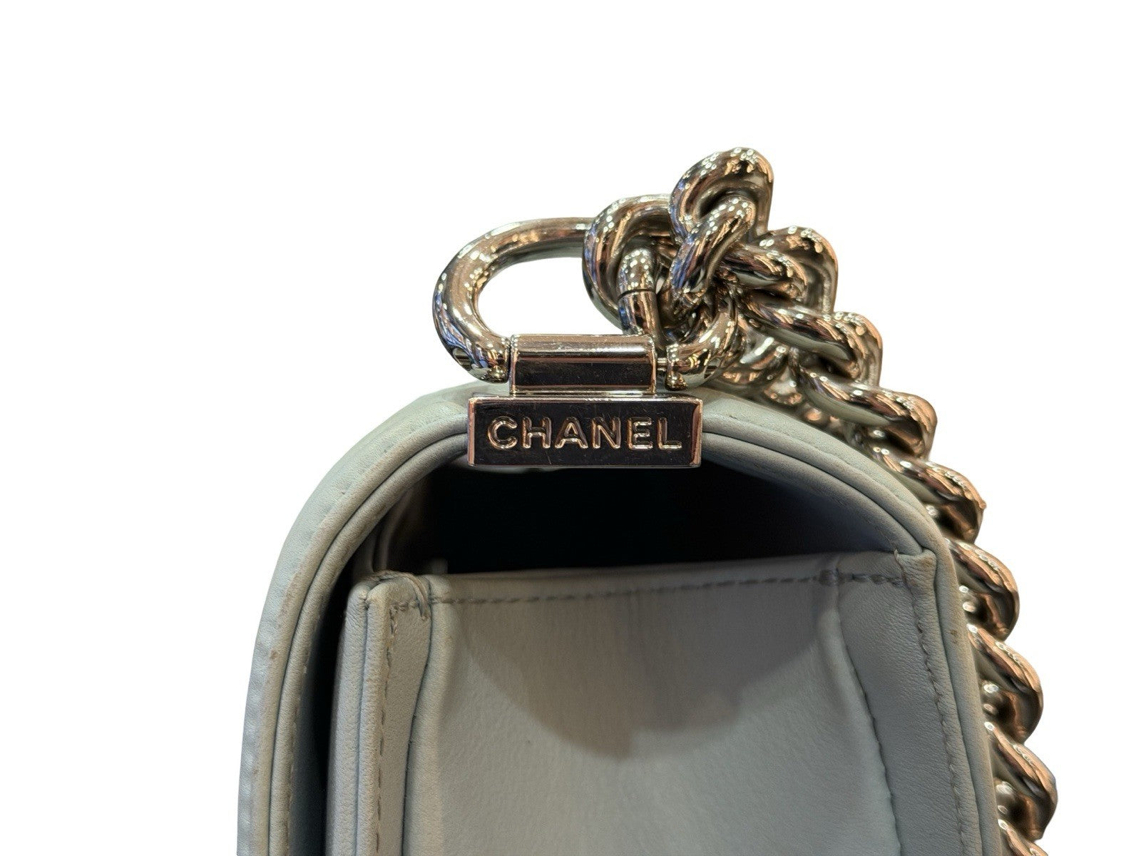 Chanel Boy Flap Bag Chevron Calfskin Old Medium Pastel Aqua