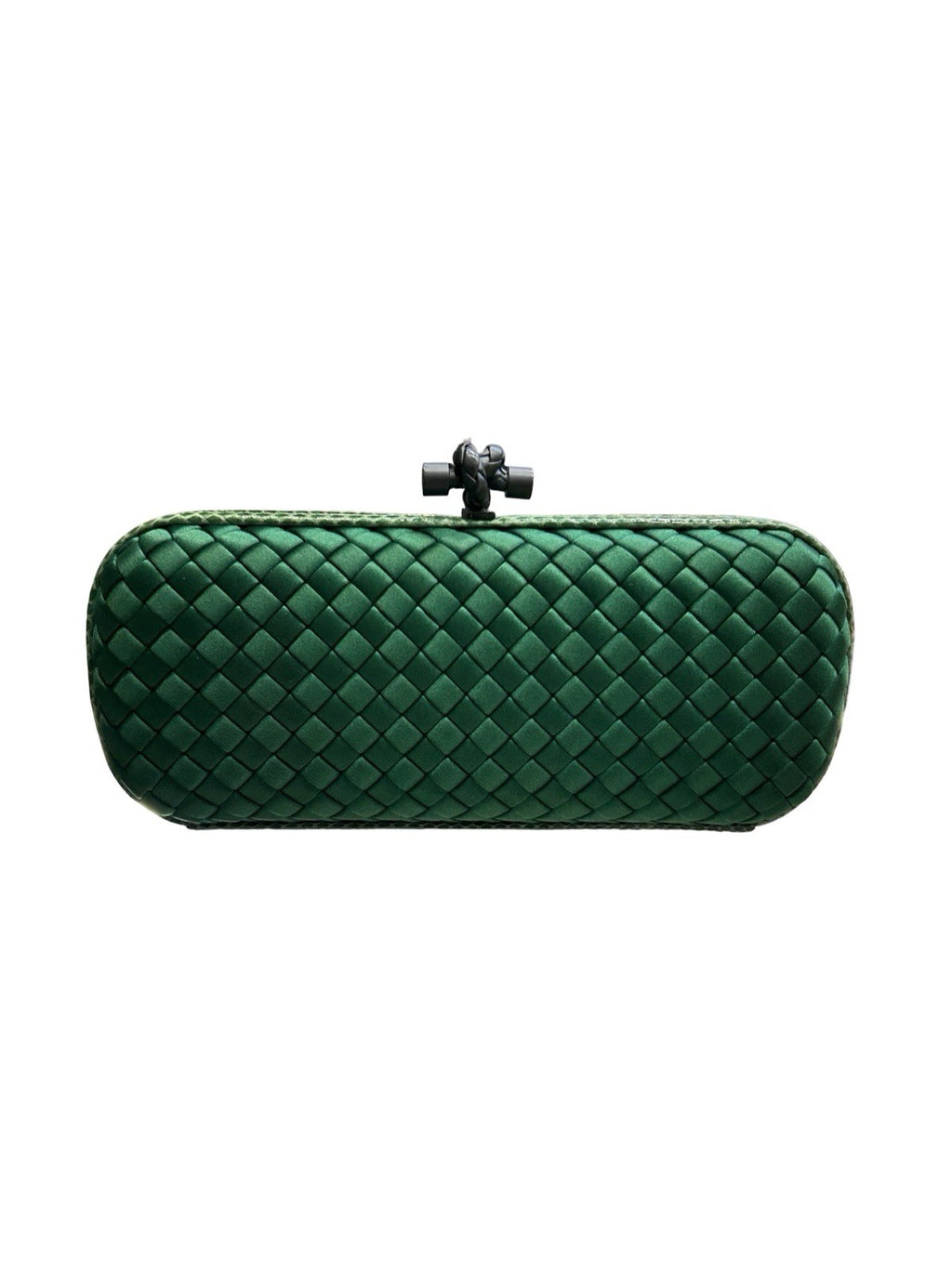 Bottega Veneta Satin Intreccio Impero Ayers Stretch Knot Clutch Bag Emerald