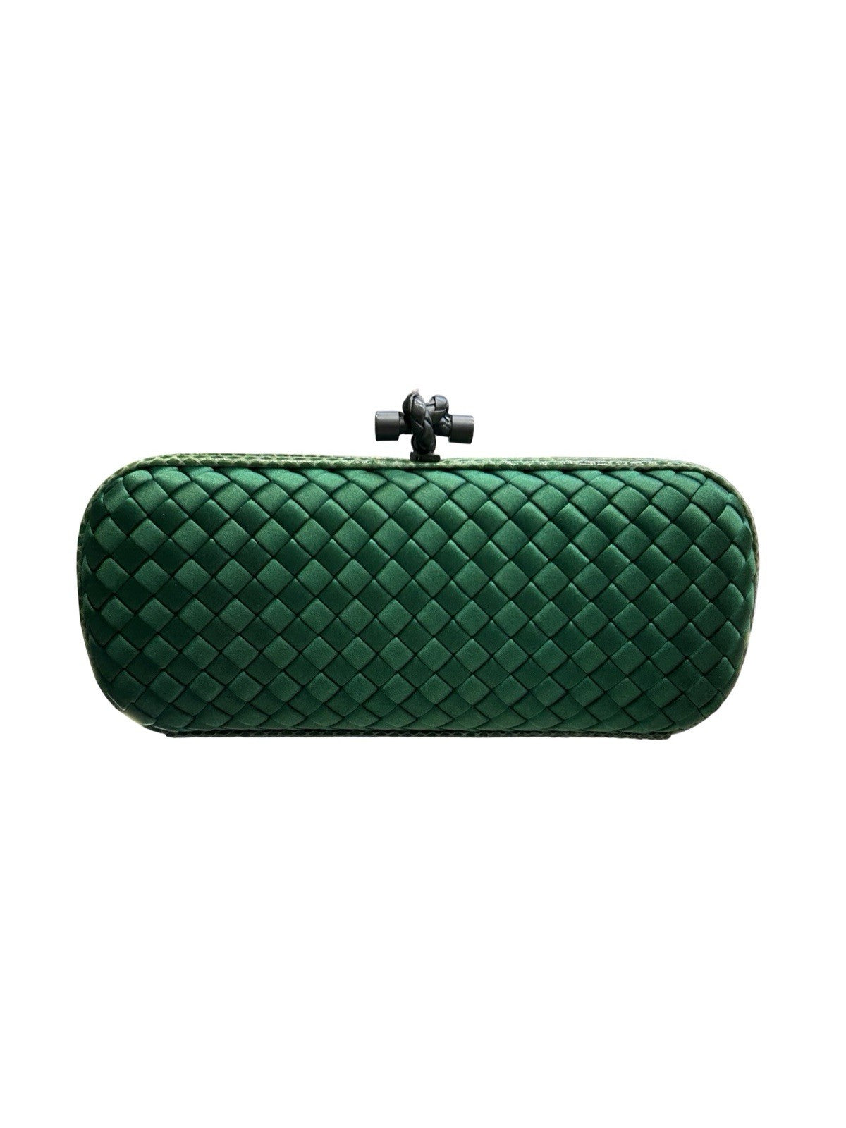 Bottega Veneta Satin Intreccio Impero Ayers Stretch Knot Clutch Bag Emerald