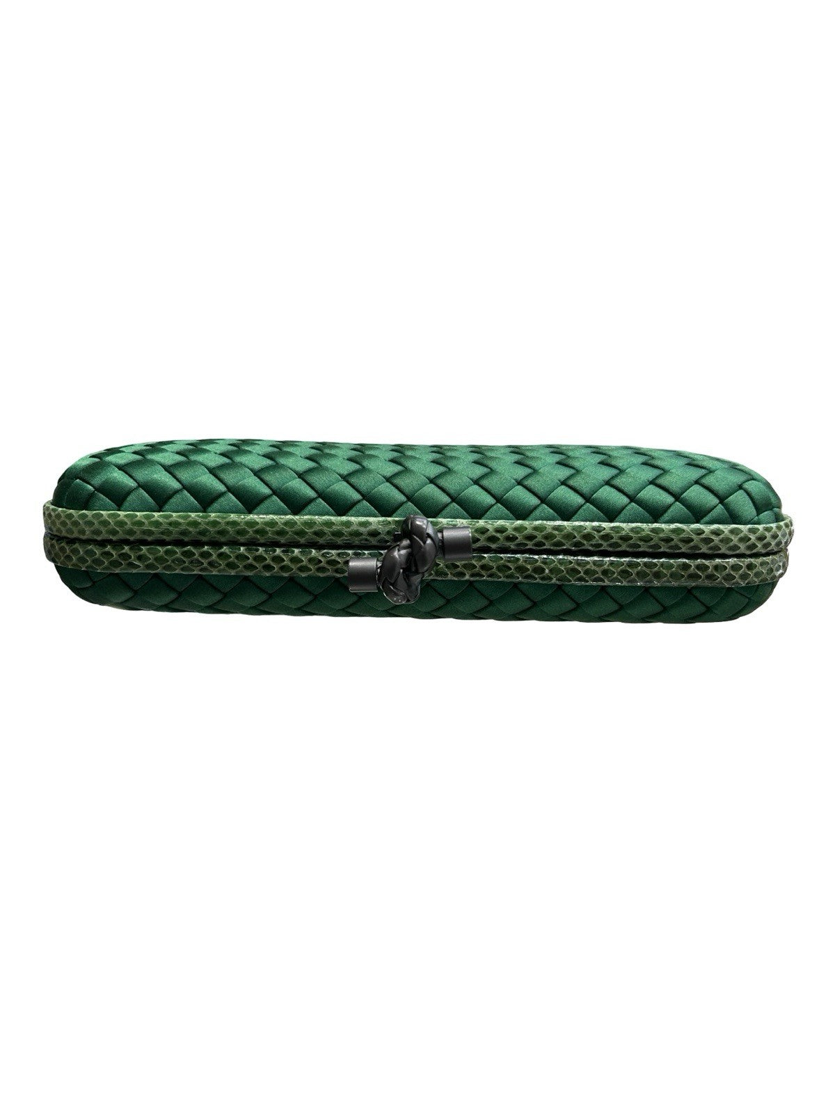 Bottega Veneta Satin Intreccio Impero Ayers Stretch Knot Clutch Bag Emerald