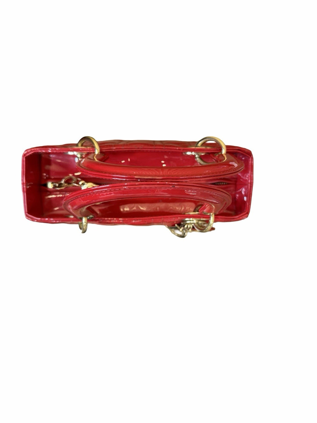 Christian Dior Red Canage Lady Dior Patent Leather Shoulder Bag