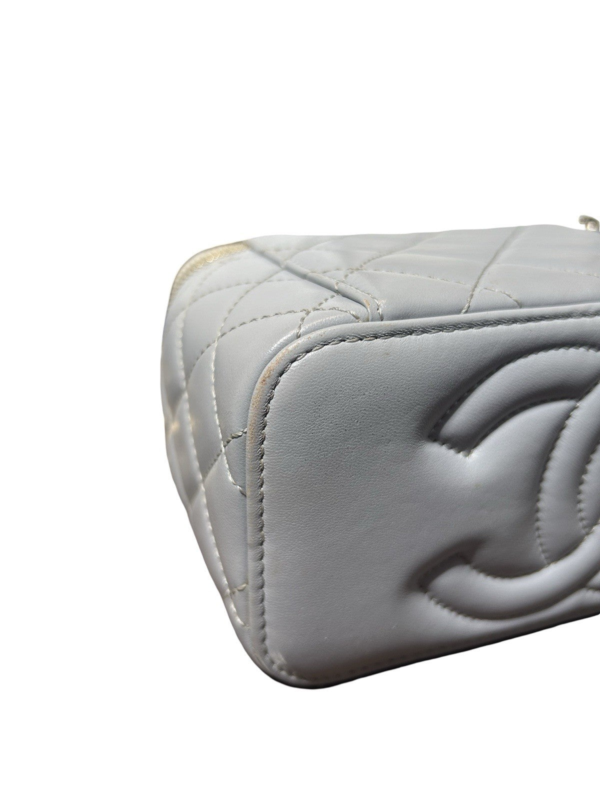 Chanel Lambskin Quilted Small Pearl Crush Vanity Case With Chain Grey