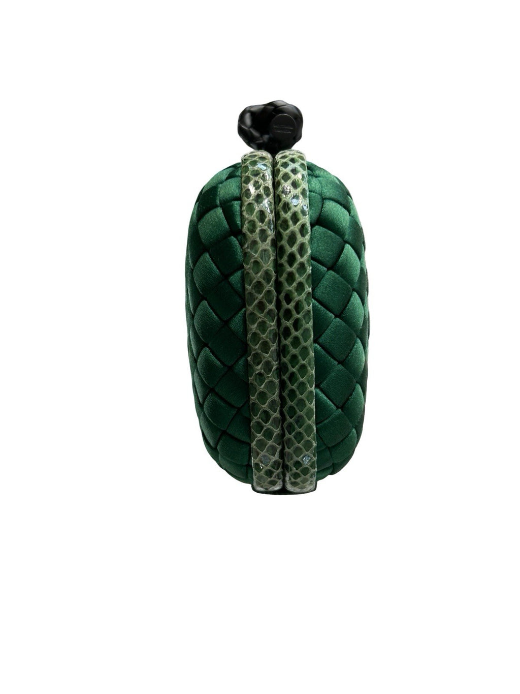 Bottega Veneta Satin Intreccio Impero Ayers Stretch Knot Clutch Bag Emerald