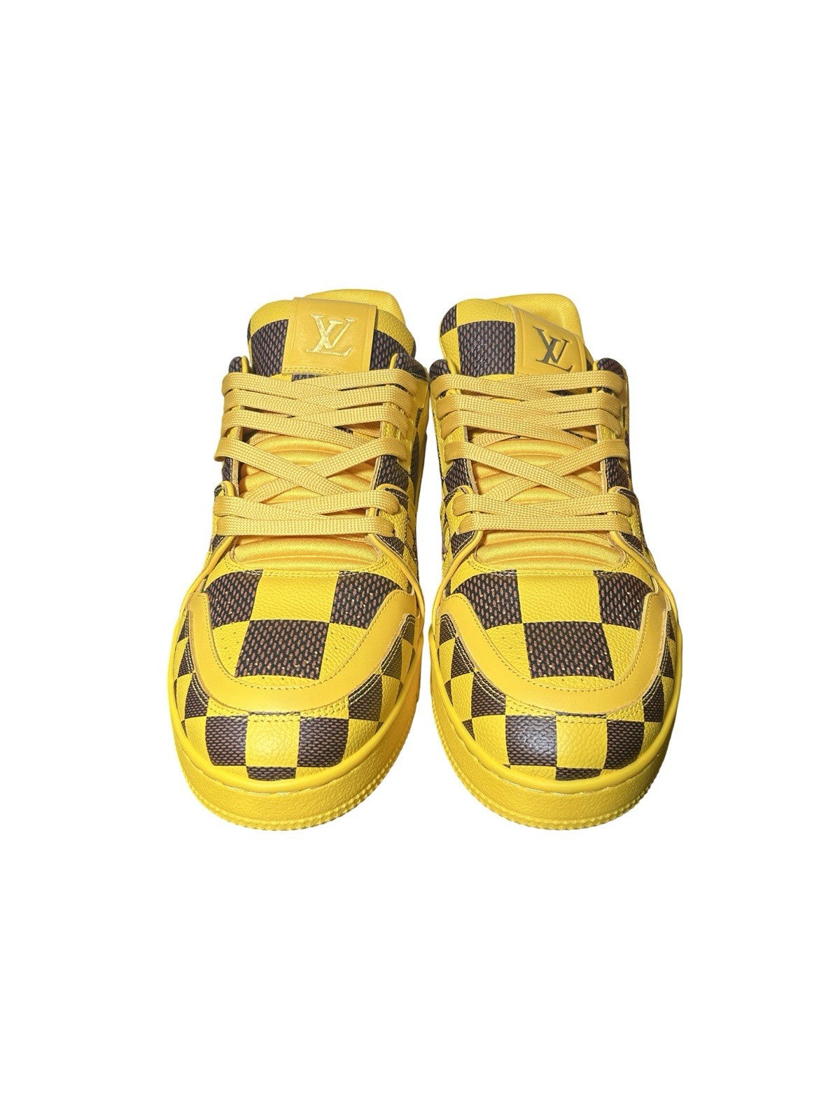 LOUIS VUITTON Damier Pop Grained Calfskin Mens LV Trainer Sneakers Yellow