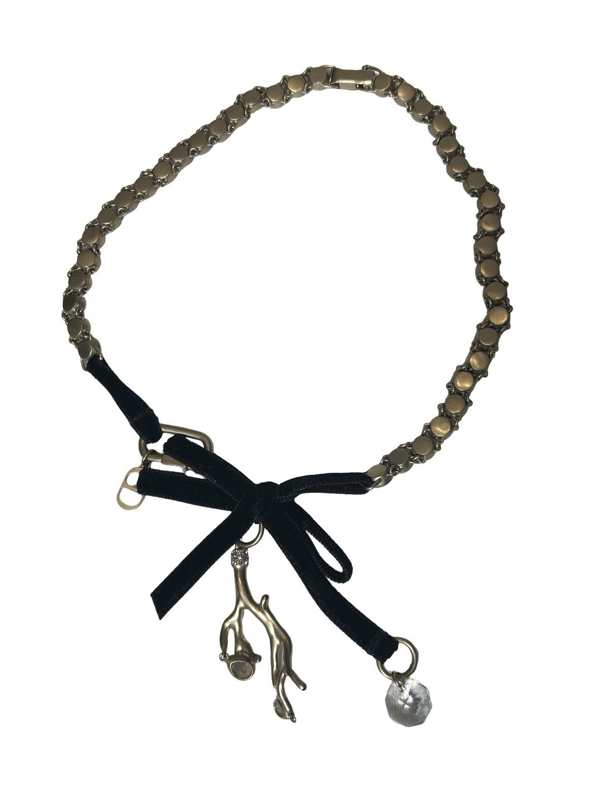 Dior Homme Velvet Bow Crystal Choker Thorn Charm Necklace Gold FW 2022
