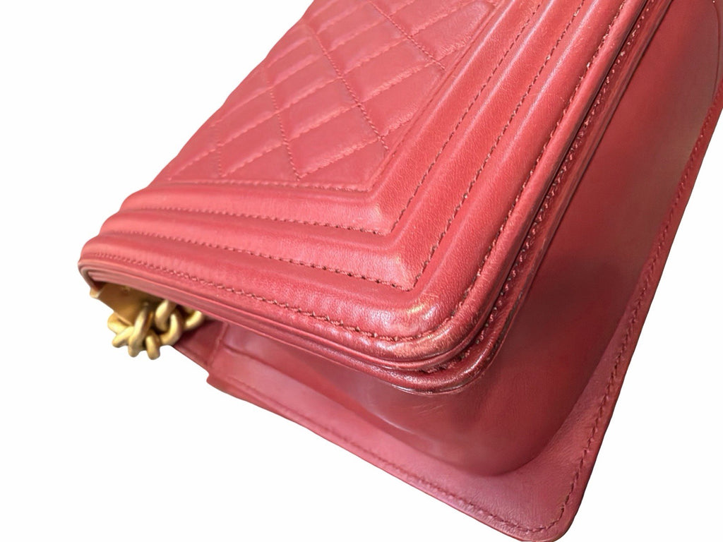 Chanel CC Medium Boy Bag  Red Leather Shoulder Bag Gold Hardware