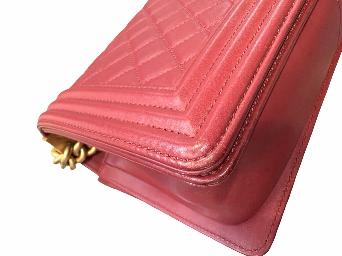Chanel CC Medium Boy Bag  Red Leather Shoulder Bag Gold Hardware