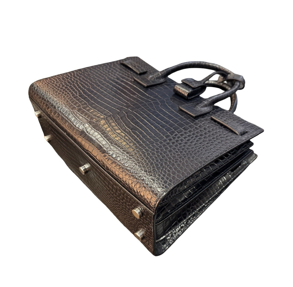 Saint Laurent Sac de Jour Small Croc-Embossed Leather Tote - Dark Blue / Navy