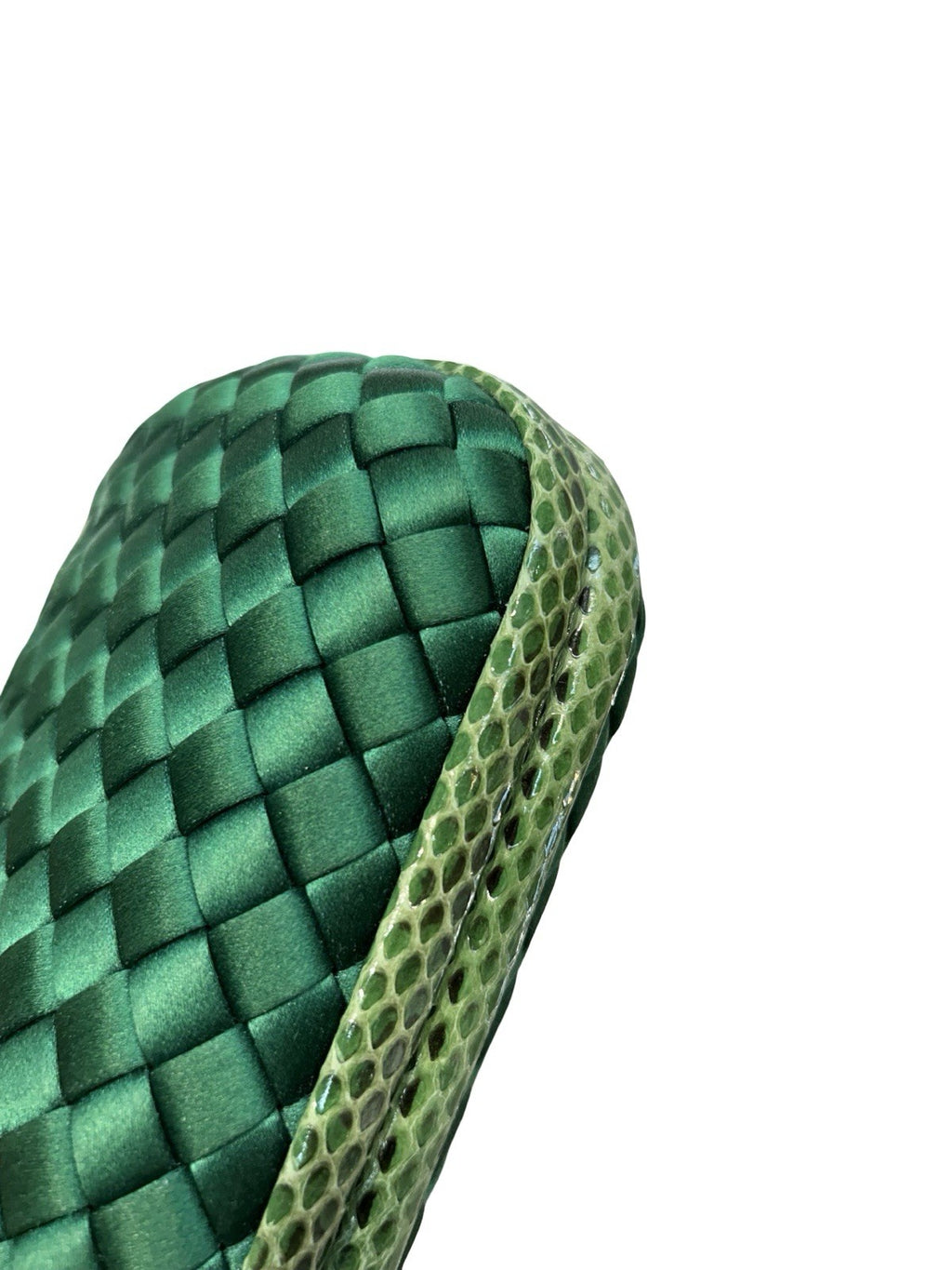 Bottega Veneta Satin Intreccio Impero Ayers Stretch Knot Clutch Bag Emerald