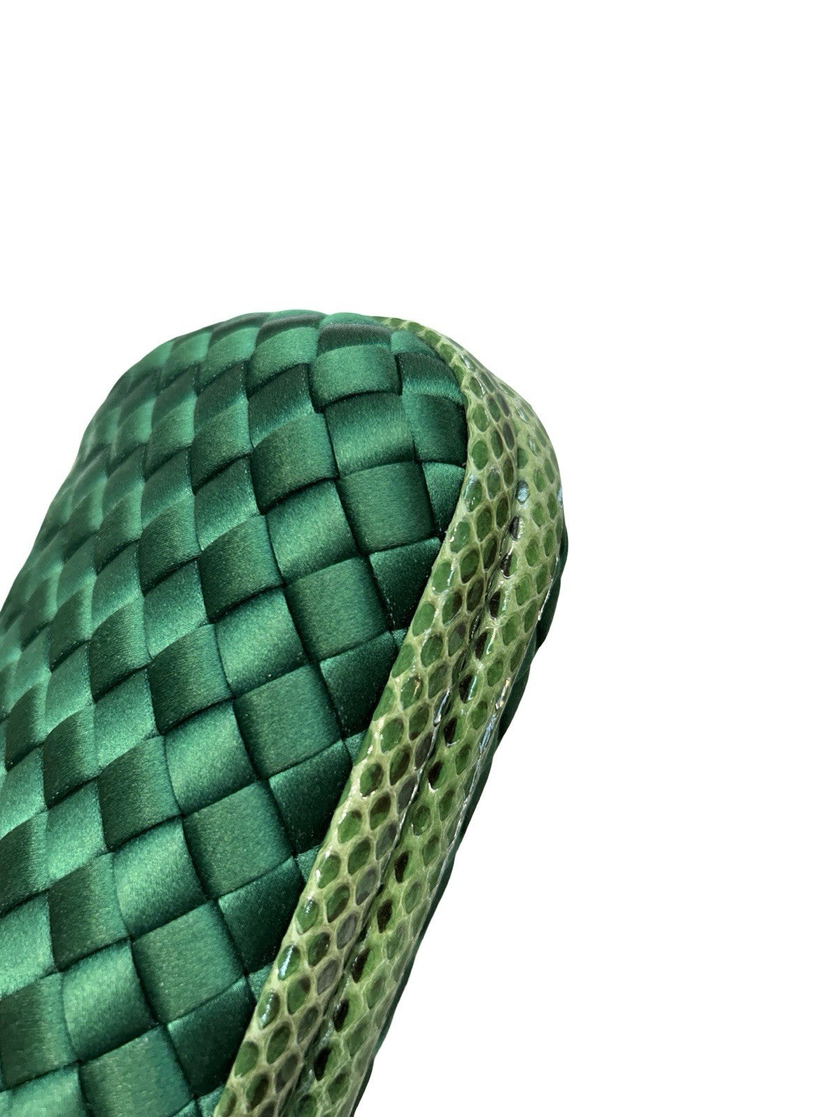 Bottega Veneta Satin Intreccio Impero Ayers Stretch Knot Clutch Bag Emerald