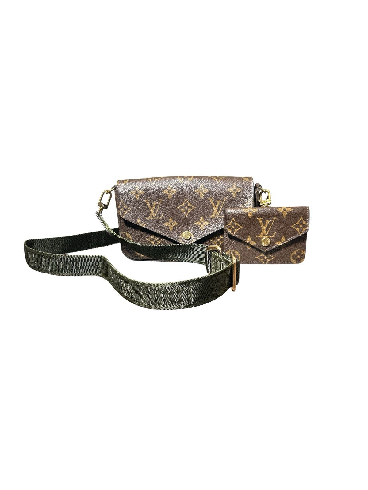 Louis Vuitton Felicie Green Interior Shoulder Bag Brown Canvas