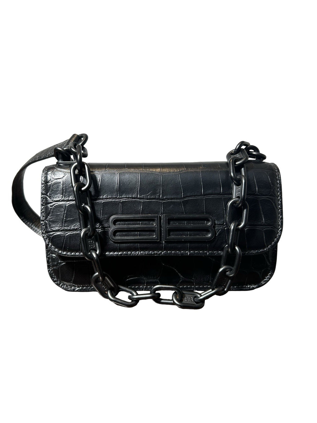 Balenciaga Extra Supple Calfskin Monochrome Crocodile Embossed Gossip Chain Bag
