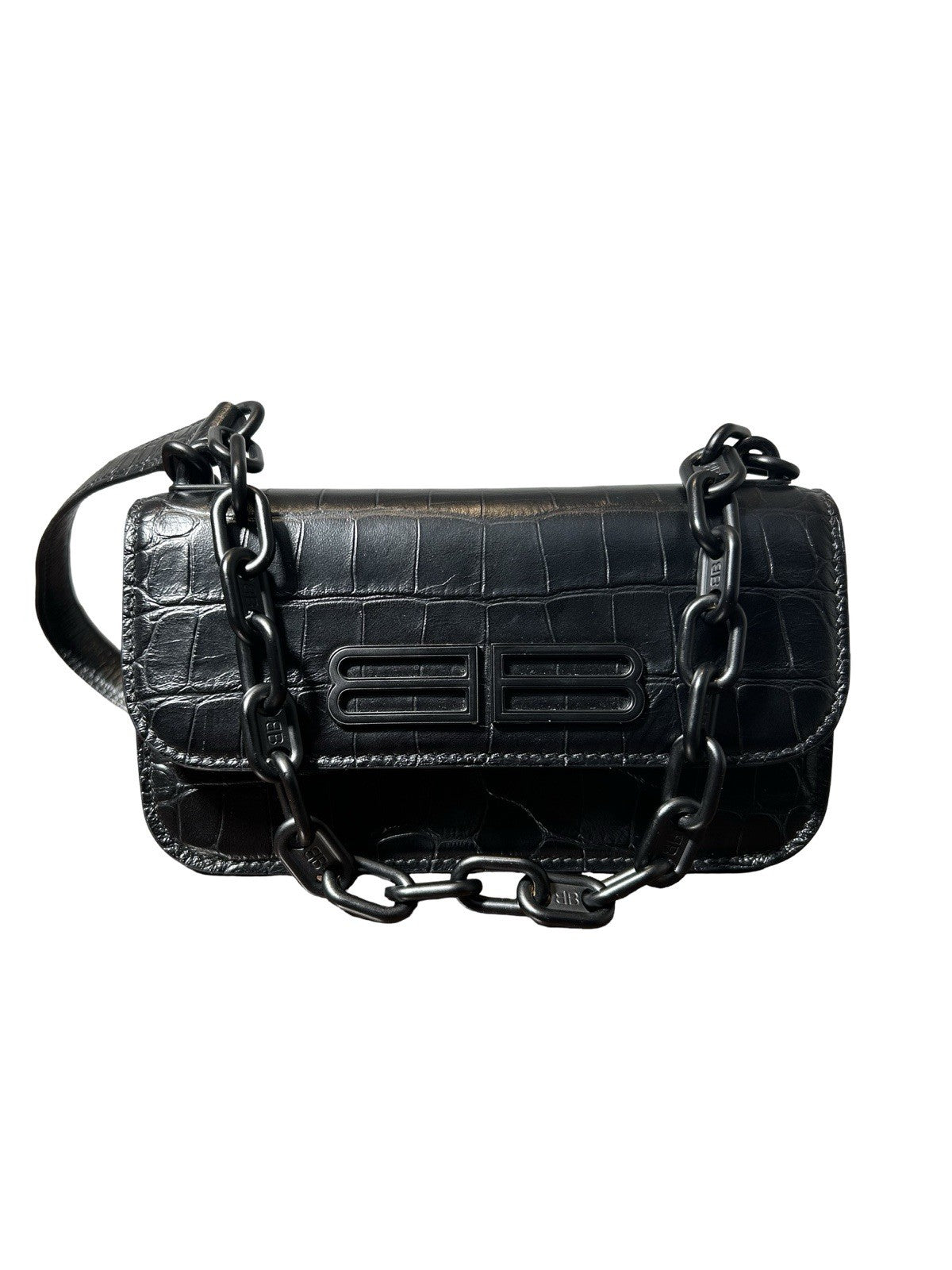 Balenciaga Extra Supple Calfskin Monochrome Crocodile Embossed Gossip Chain Bag