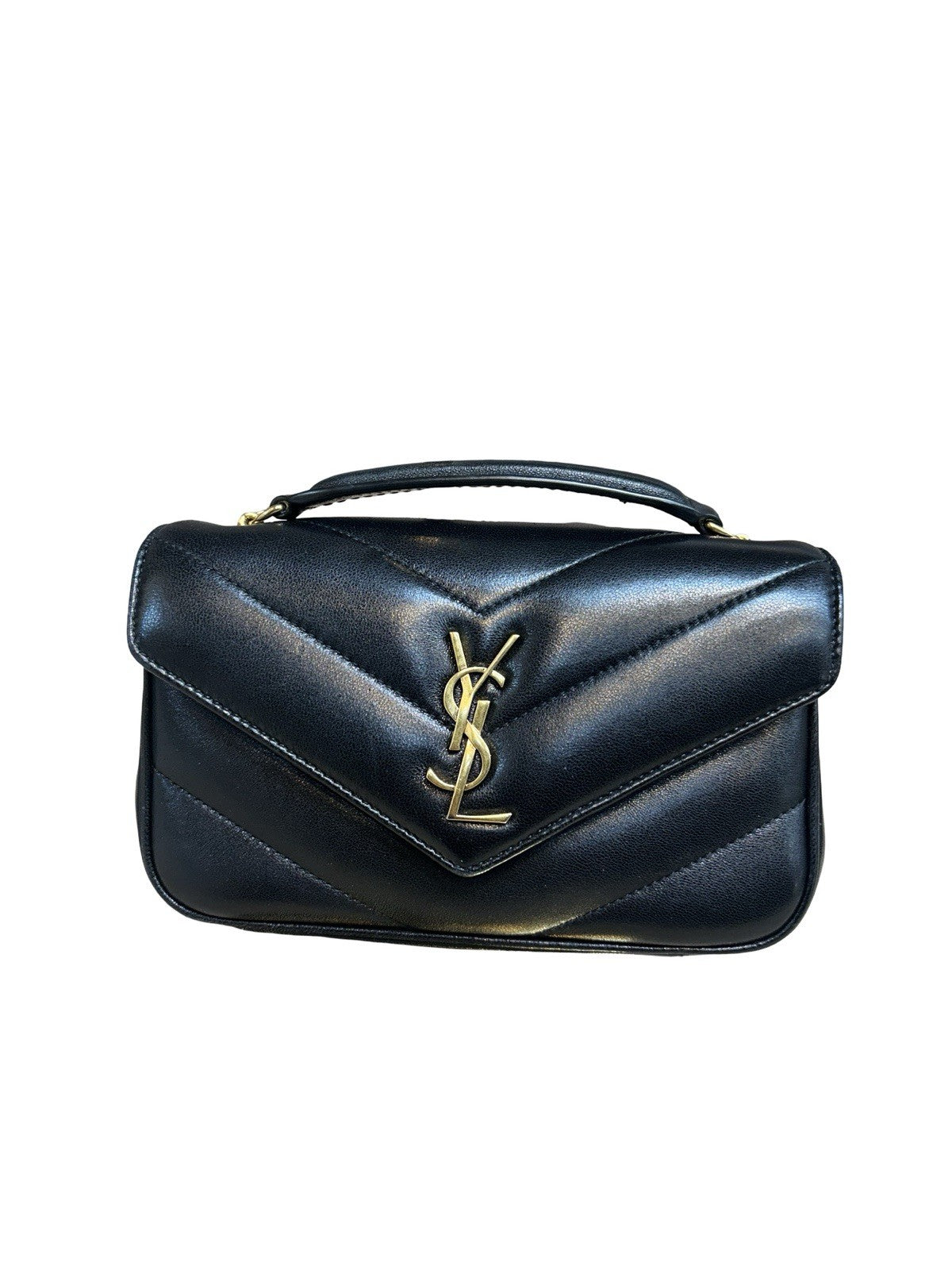 Saint Laurent Lambskin Chevron Quilted Mini Loulou Black