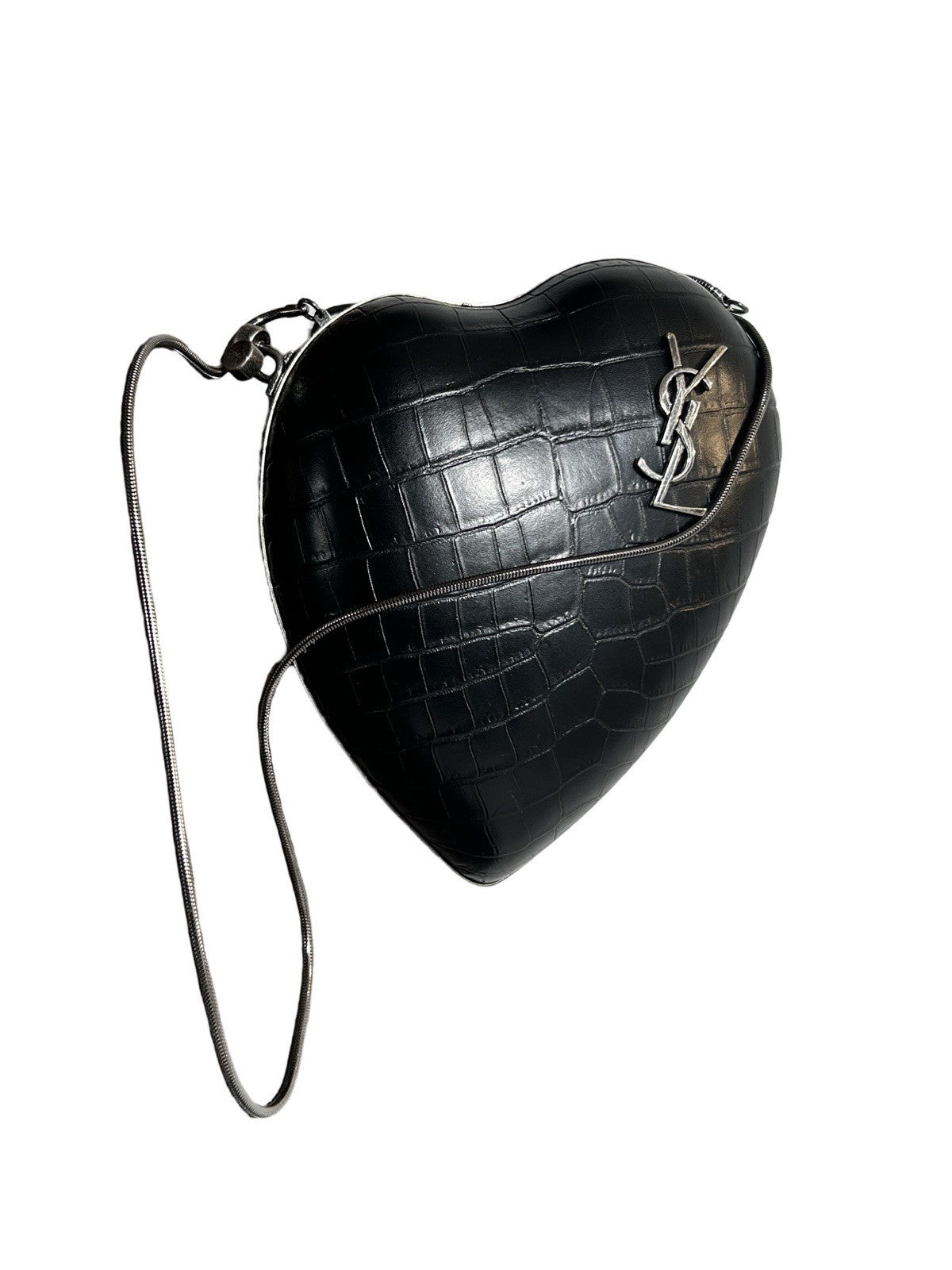 Saint Laurent YSL Heart Shaped Crocodile Embossed Love Box Clutch 