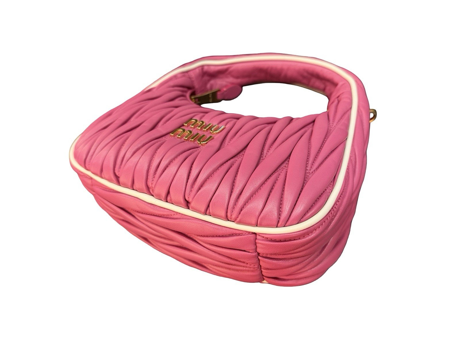 Miu Miu Wander Matelassé Nappa Leather Hobo Bag Small Pink