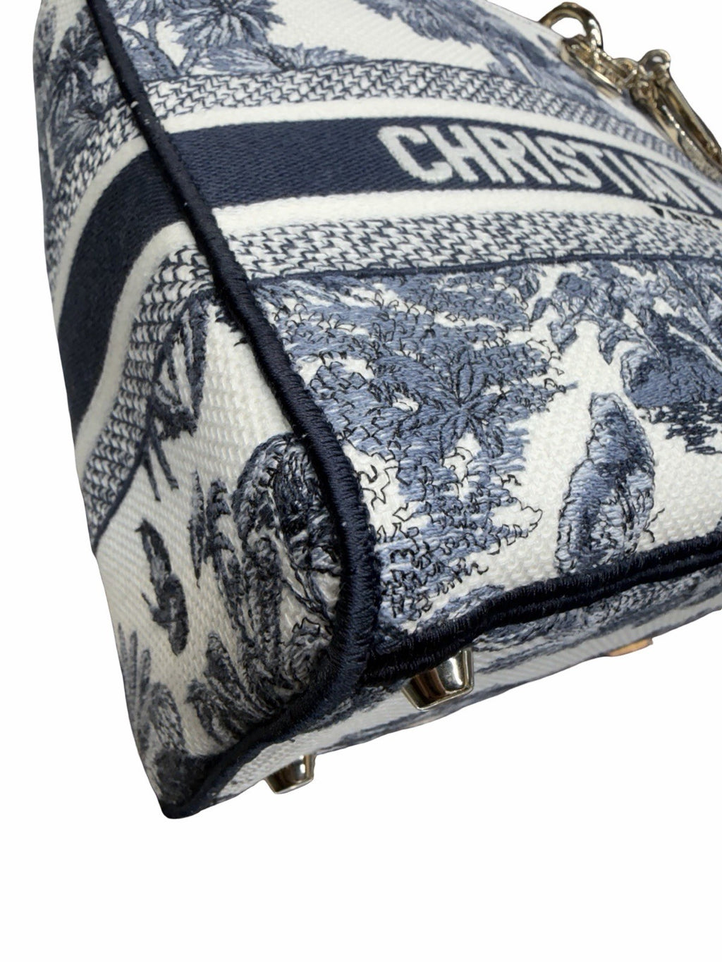 Dior Lady Dior Medium Blue/White Toile Jacquard Canvas Top Handle Bag w Strap