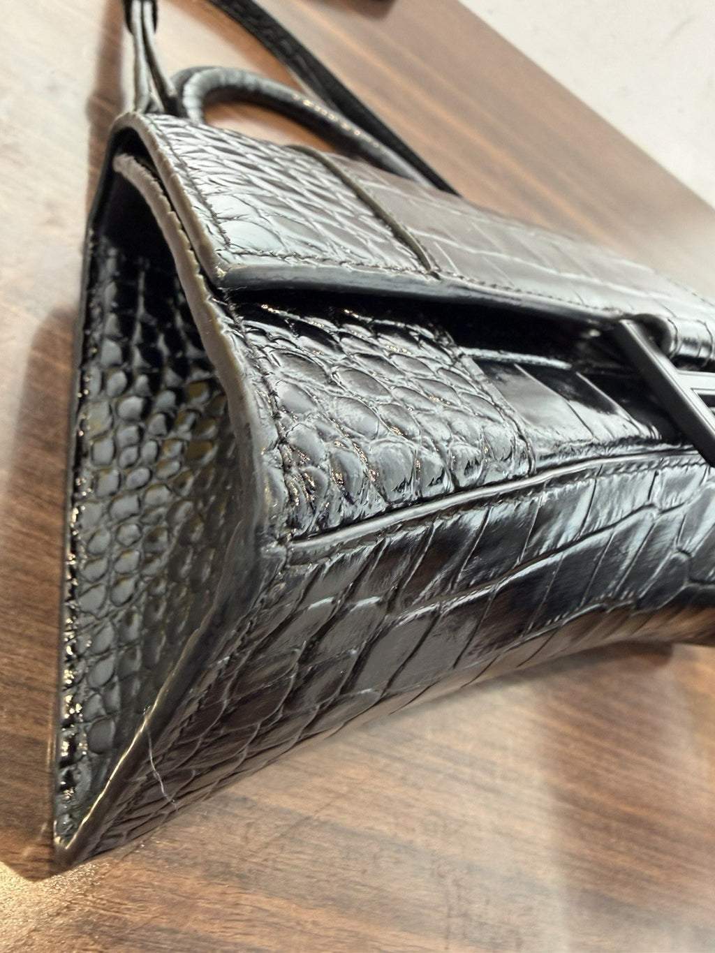 Balenciaga Hourglass XS Top Handle Crocodile Embossed Leather