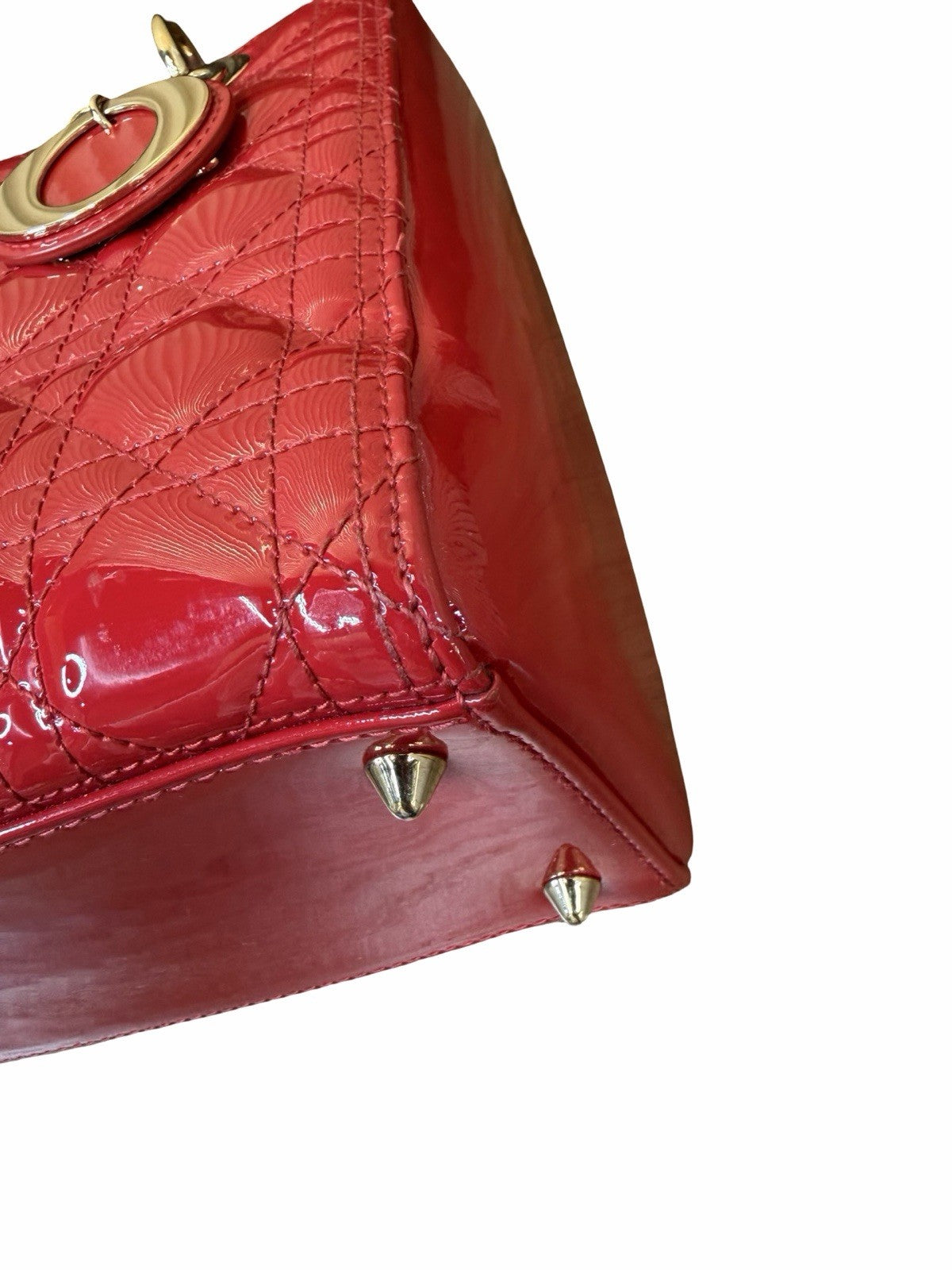 Christian Dior Red Canage Lady Dior Patent Leather Shoulder Bag