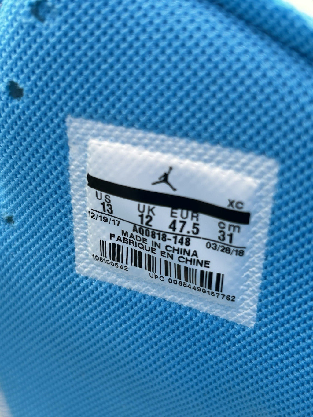 Off-White x Jordan 1 Retro High "University Blue" US 13