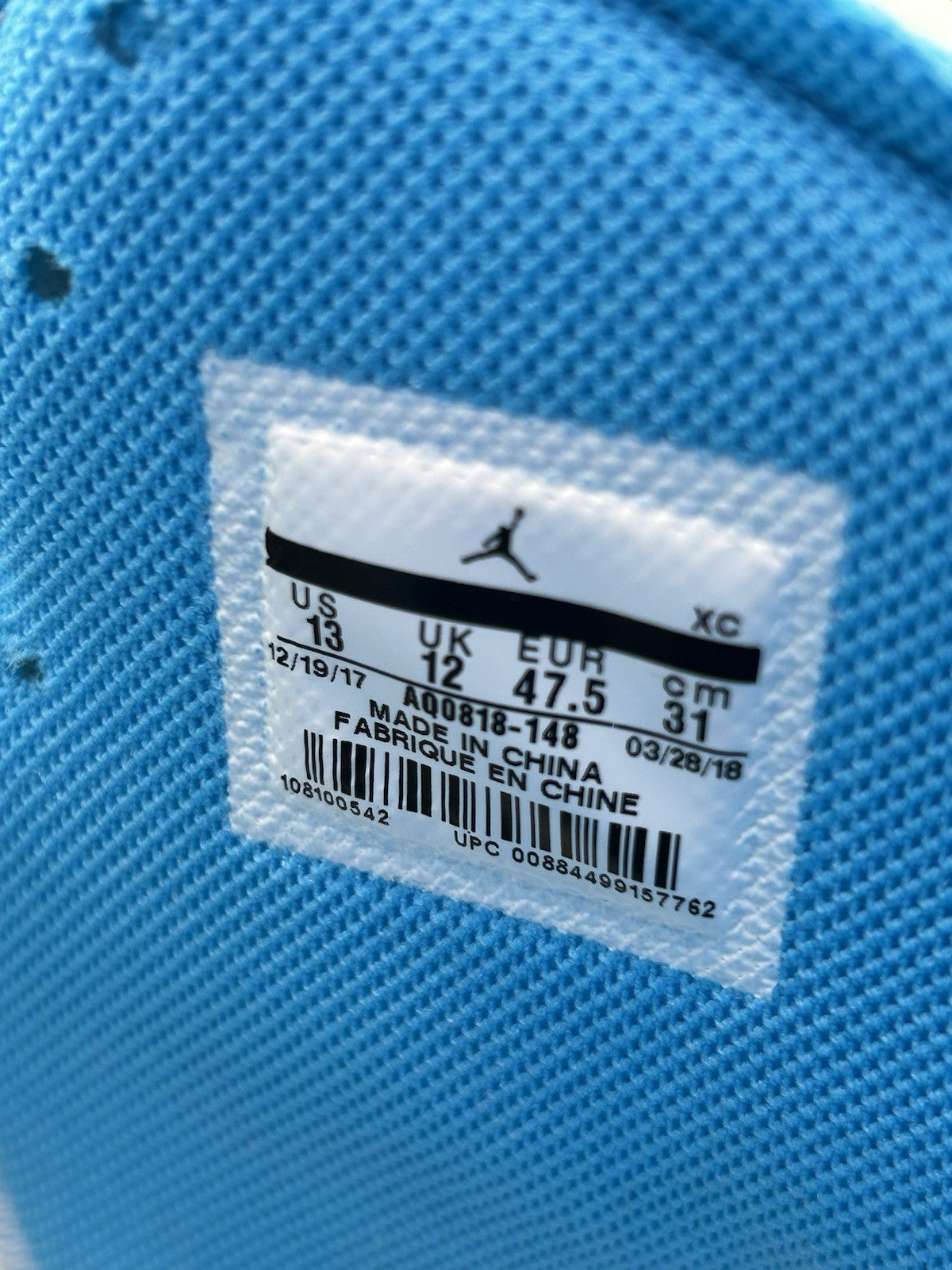 Off-White x Jordan 1 Retro High "University Blue" US 13