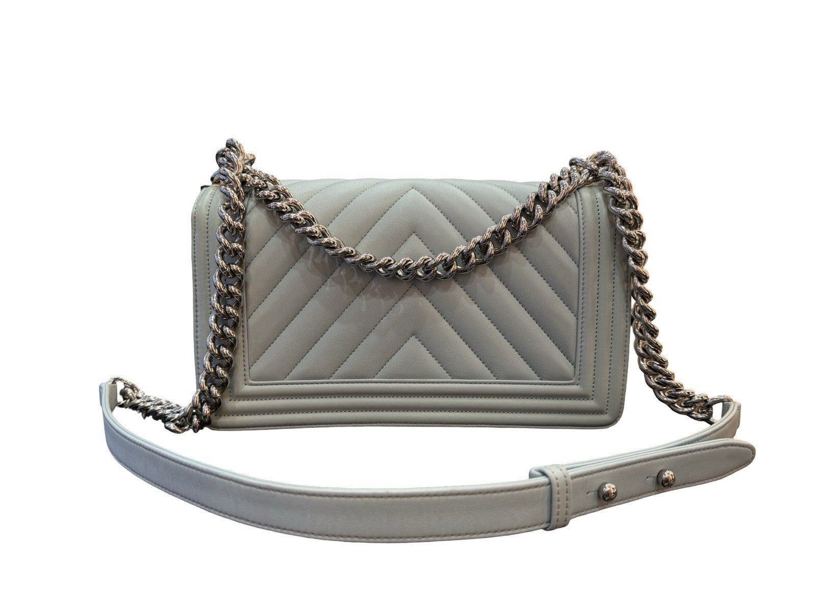 Chanel Boy Flap Bag Chevron Calfskin Old Medium Pastel Aqua