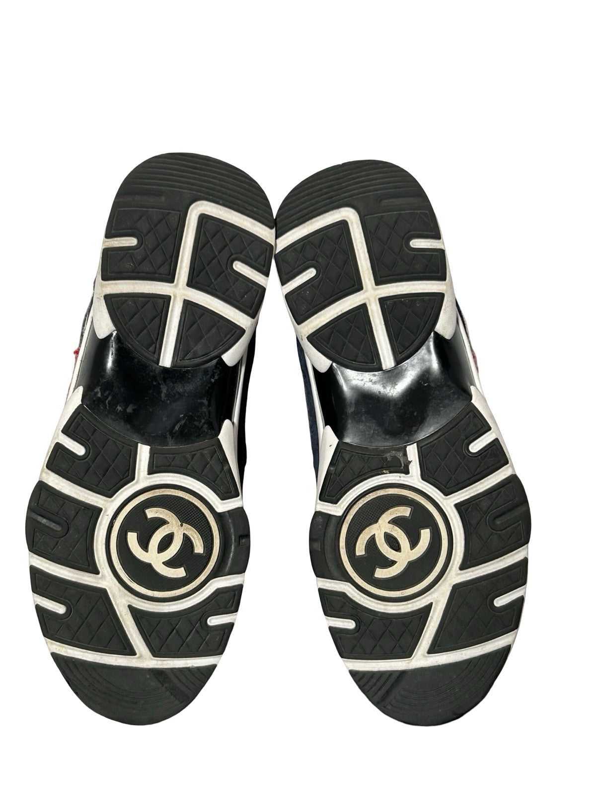Chanel Tweed Suede CC Sneakers Size 37.5 Eu