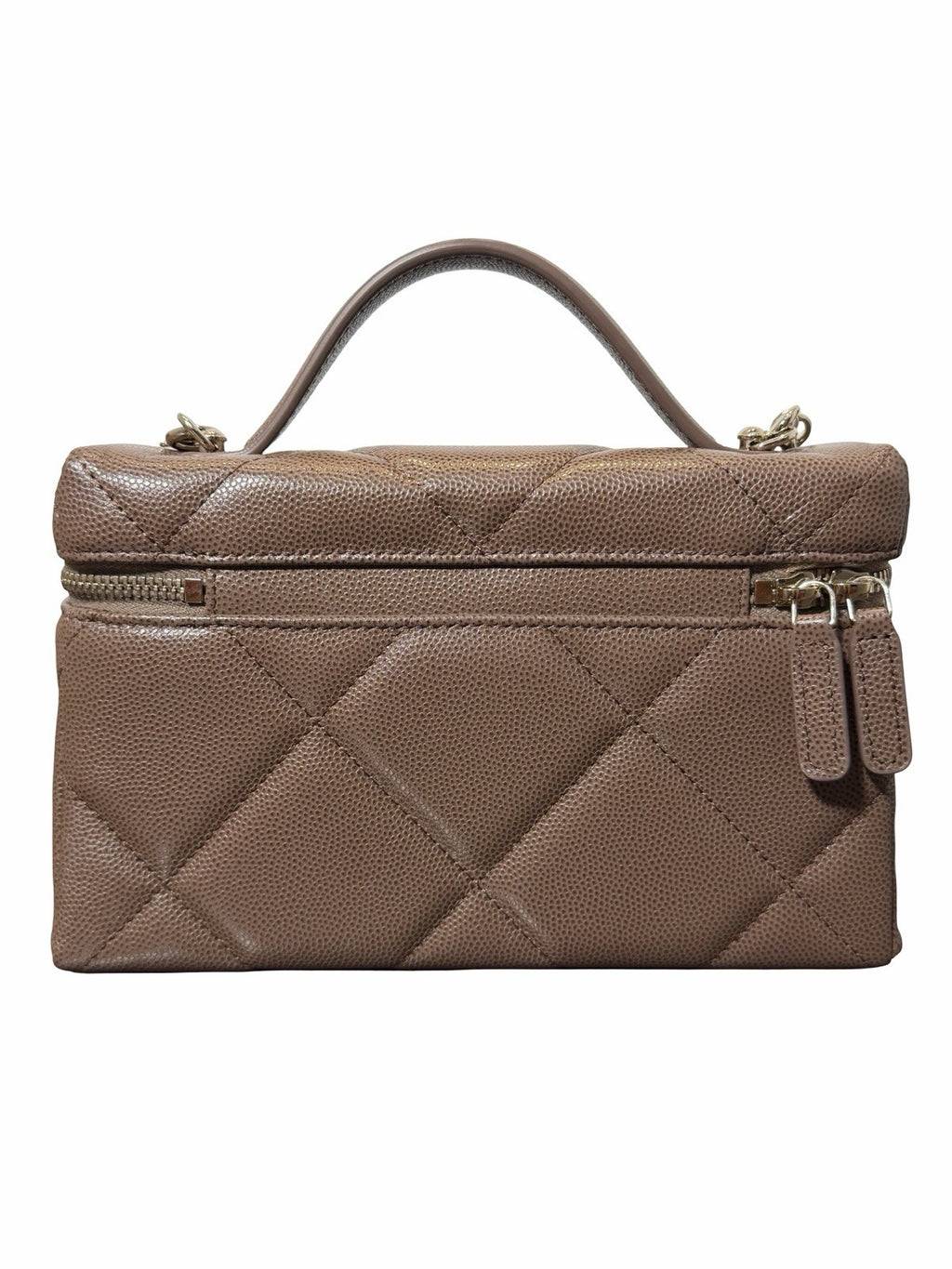 Chanel Quilted Top Handle Slim Vanity Case w/ Chain 