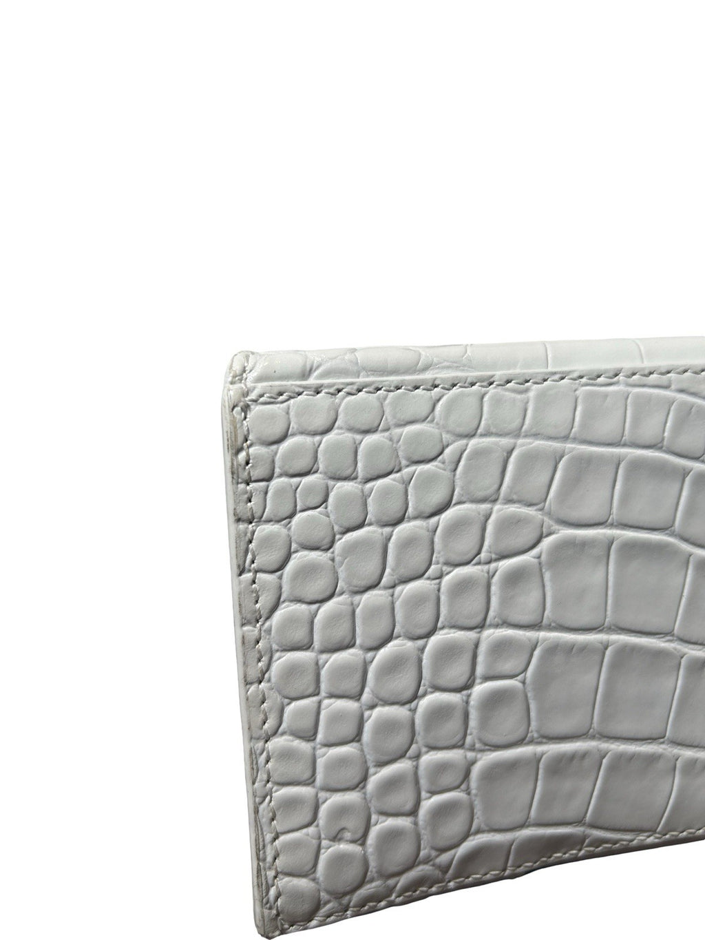 Hourglass Top Handle Bag Crocodile Embossed Leather Small White