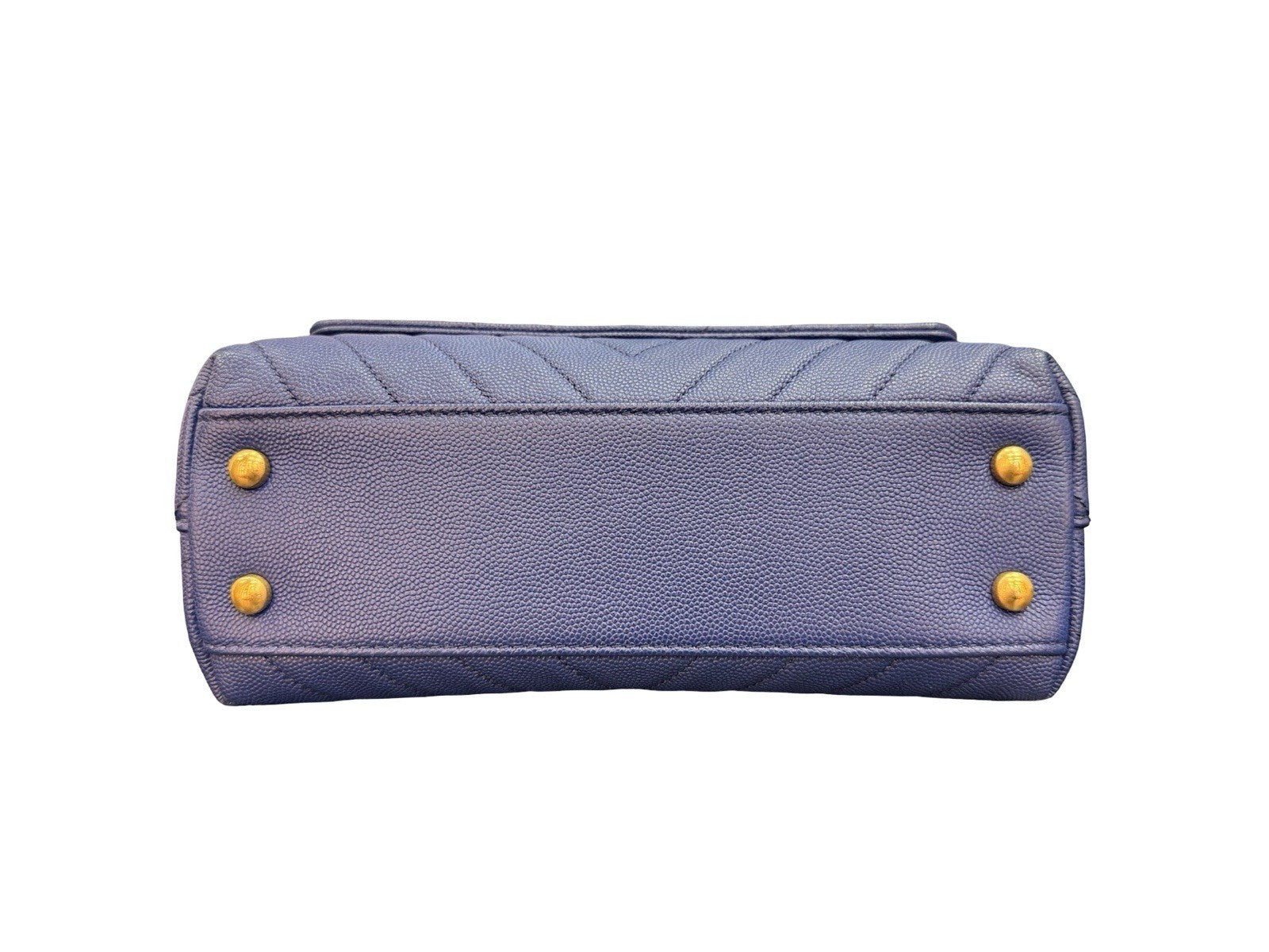 Chanel Caviar Chevron Quilted Mini Coco Top Handle Flap Bag Blue