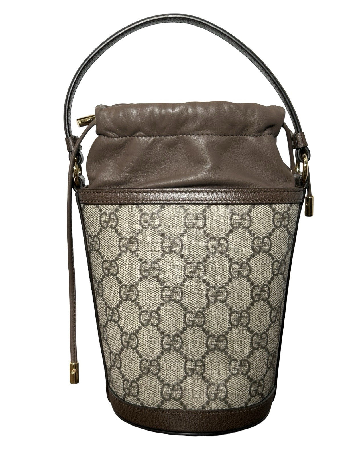 Gucci Ophidia Top Handle Bucket Bag GG Coated Canvas with Leather Mini