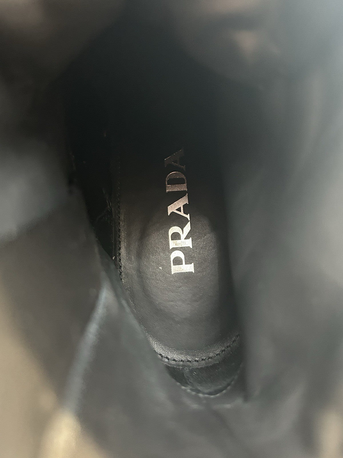 Prada Spazzolato Re-Nylon 2.5 Inch Heel Metal Triangle Logo Ankle Boots 37 Black
