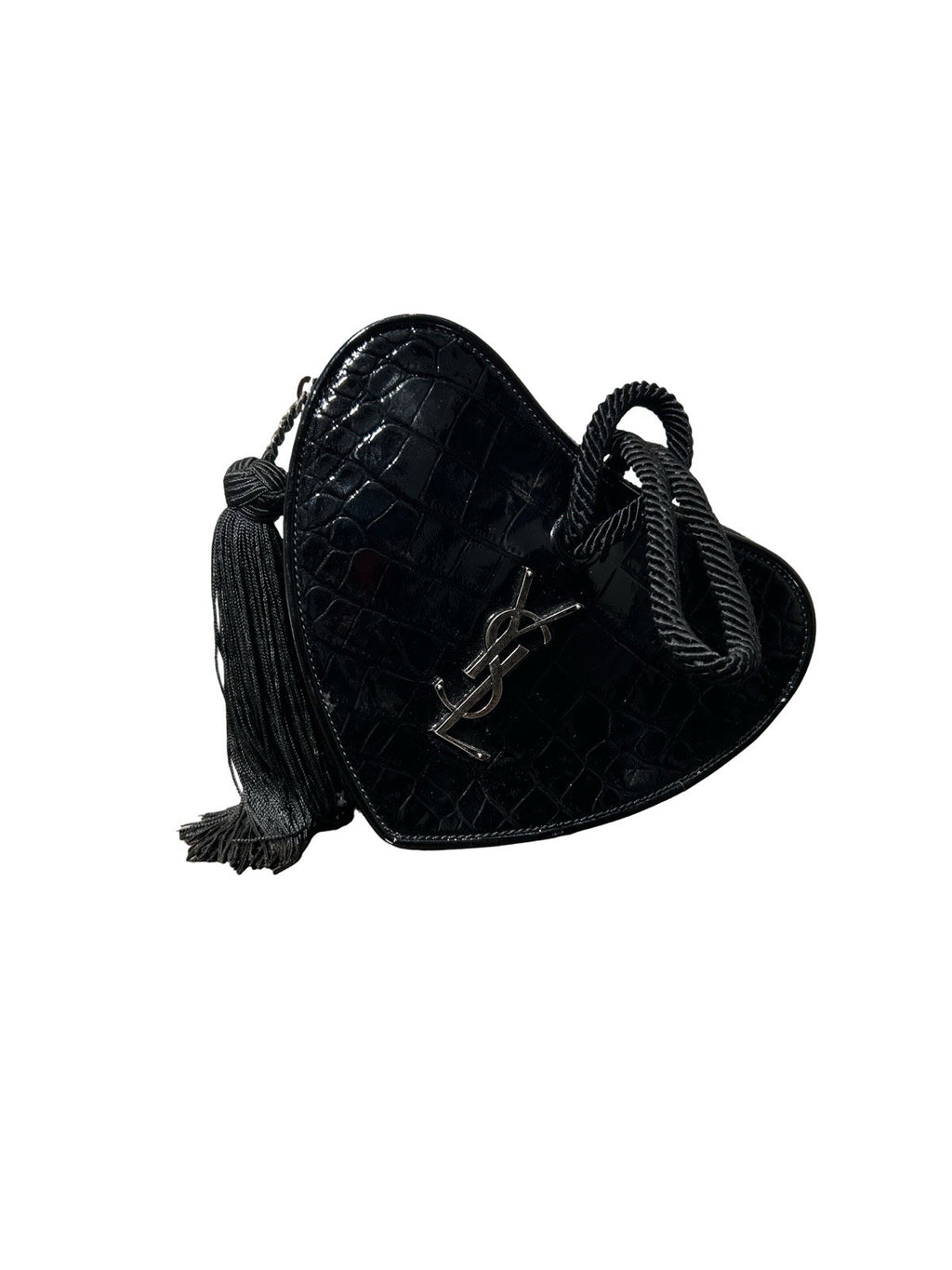 Saint Laurent  YSL Heart Tassel Clutch Crocodile Embossed Leather