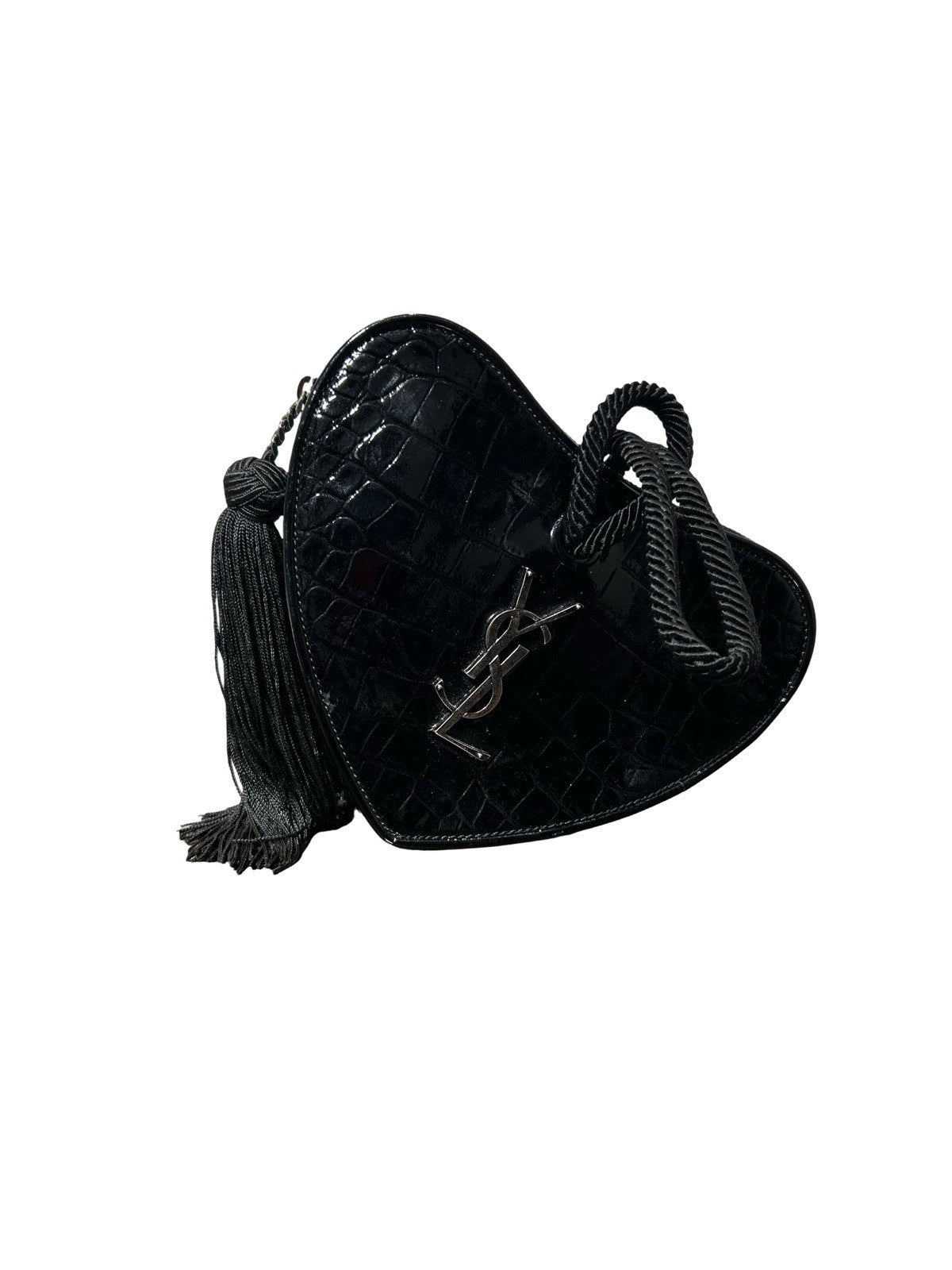 Saint Laurent  YSL Heart Tassel Clutch Crocodile Embossed Leather