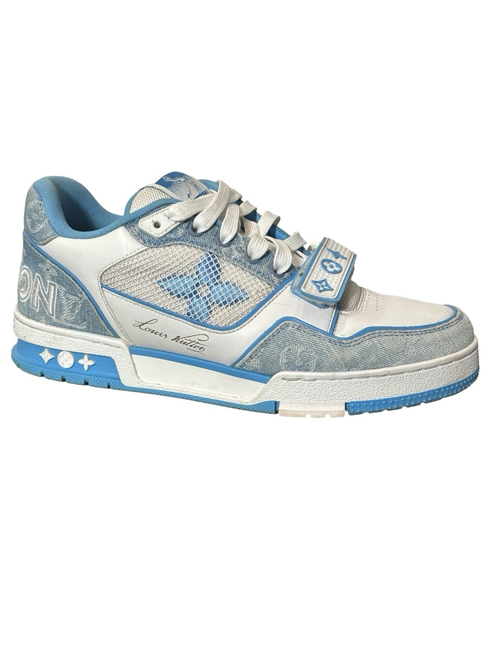 Louis Vuitton Trainer Low Strap Blue Denim And Leather Size 7.5 LV / 8.5