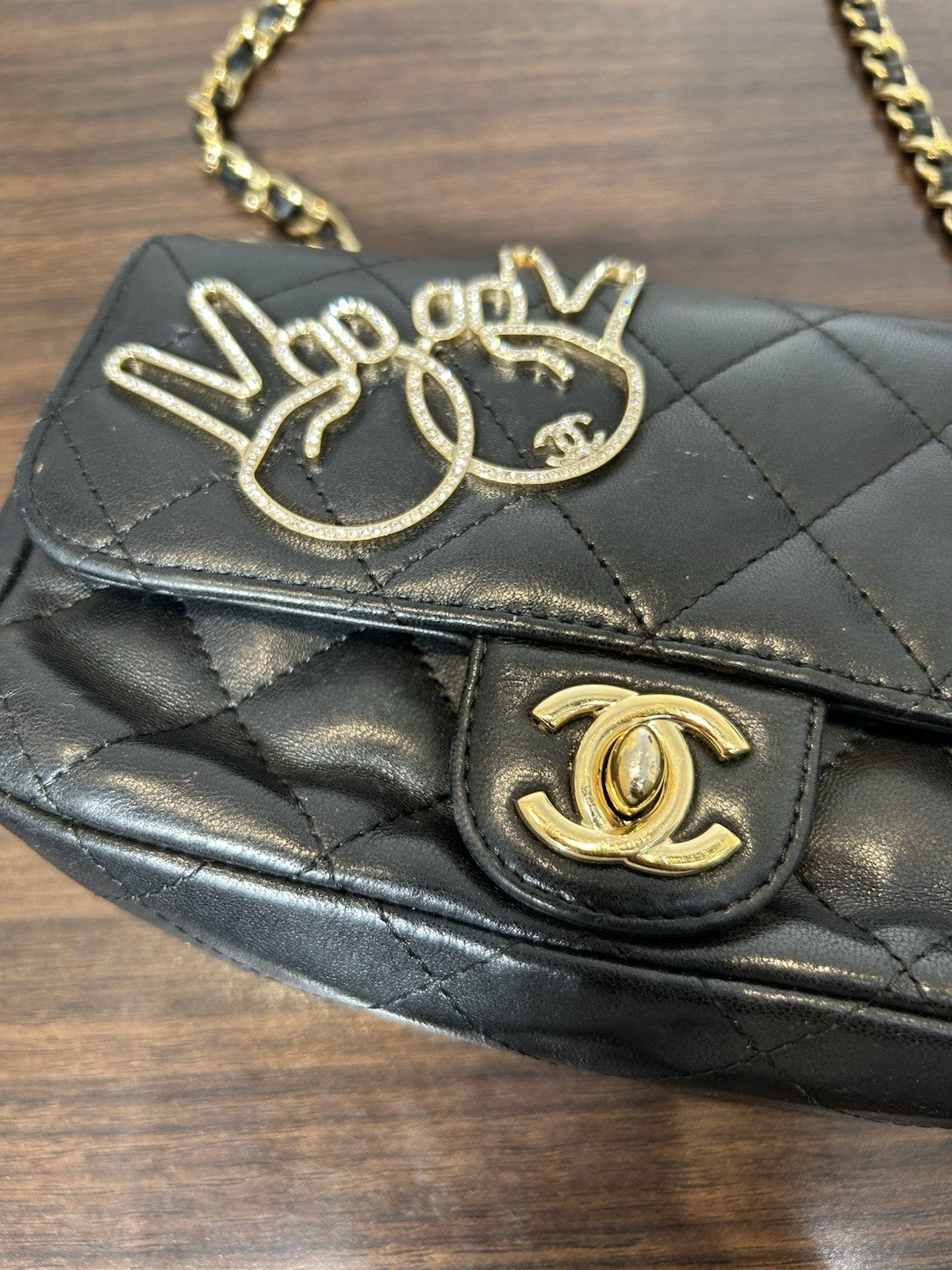 CHANEL Lambskin Quilted Extra Mini V For Victory Flap Black